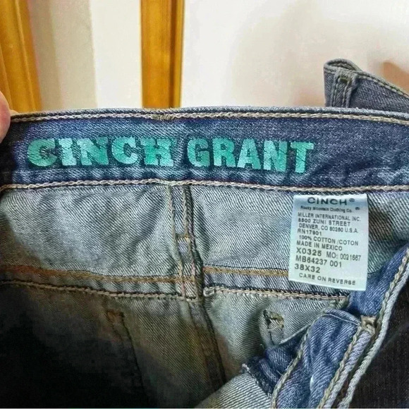 Cinch Grant Straight Leg Denim Jeans Men 38x32 Blue Distressed Relaxed Cowboy - Picture 12 of 13